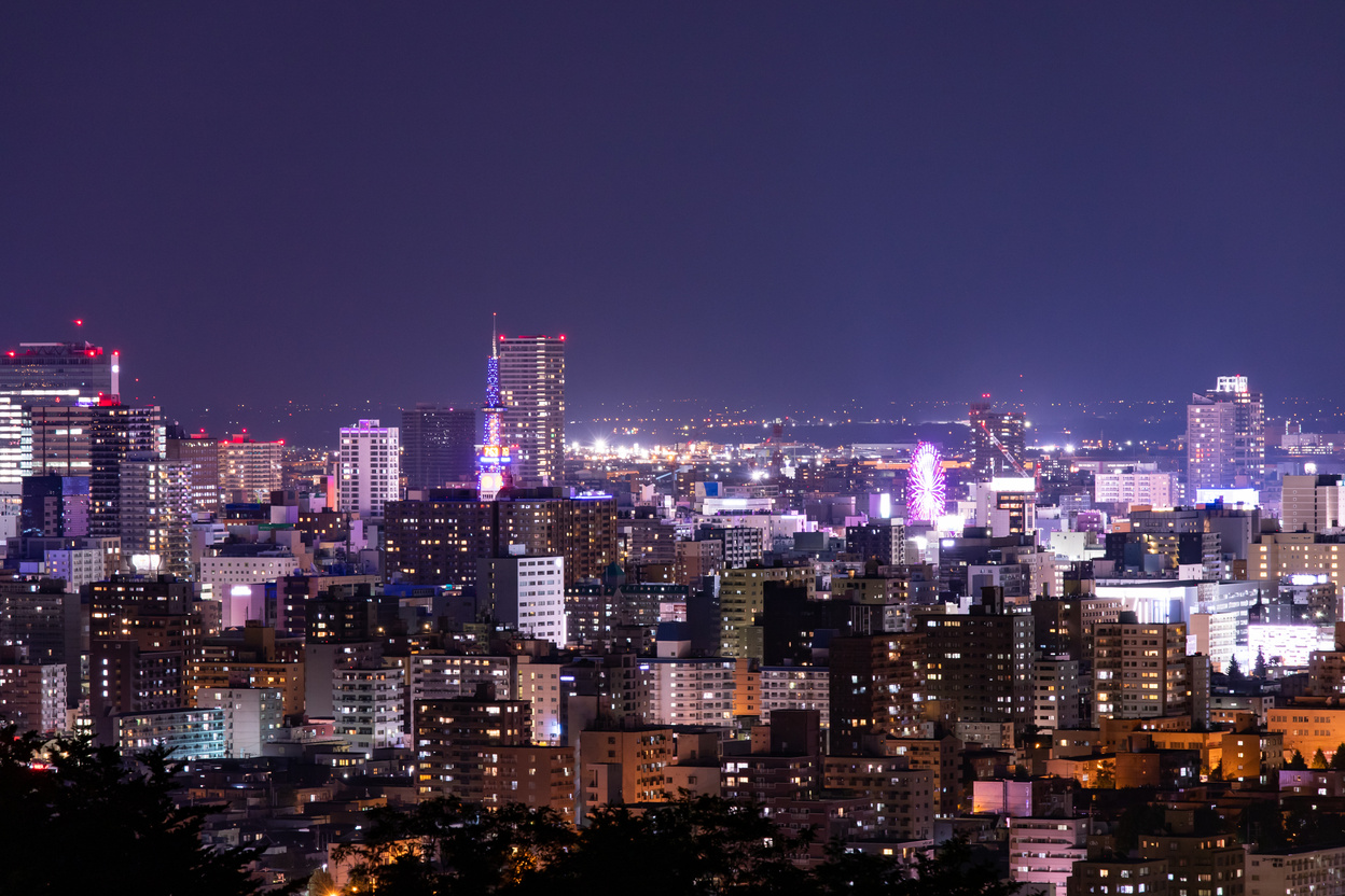 Beautiful night view in Sapporo from Asahiyama anniversary park.