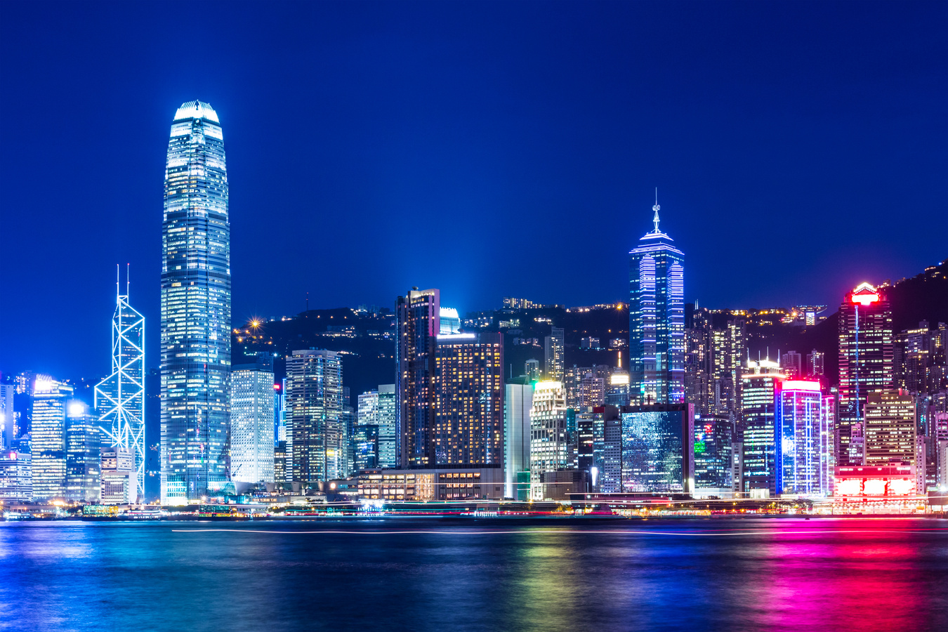 Illuminated Sky Scrapers in Hong Kong