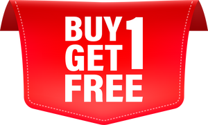 Buy 1 Get 1 Red ribbon on white background. Vector illustrat